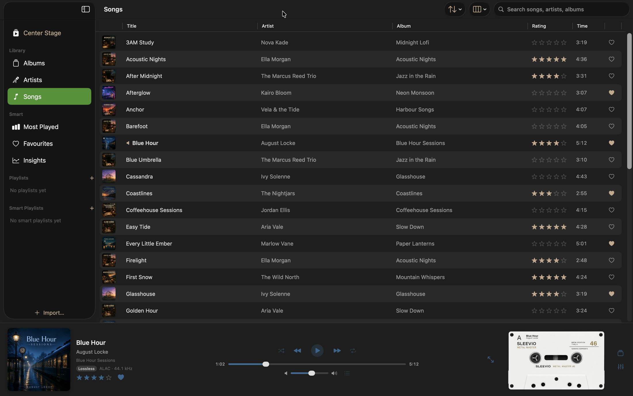 Songs list with ratings